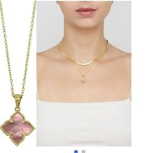 Gold Plated Necklace Pink Mother of Pearl Pendant